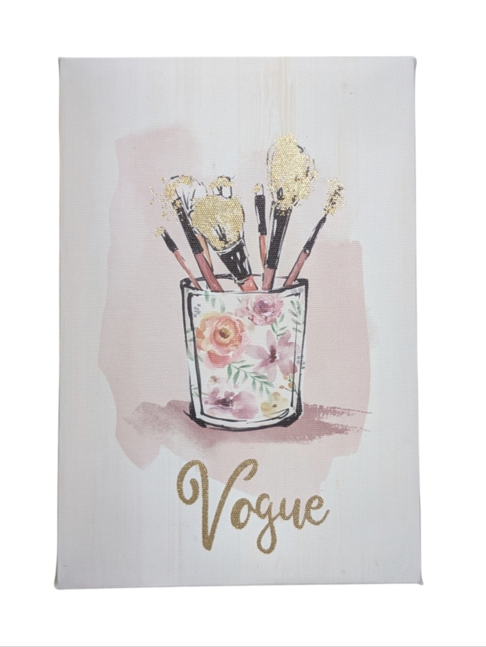 Vogue Gold Accent Makeup Brush Wall Art - Pink Floral